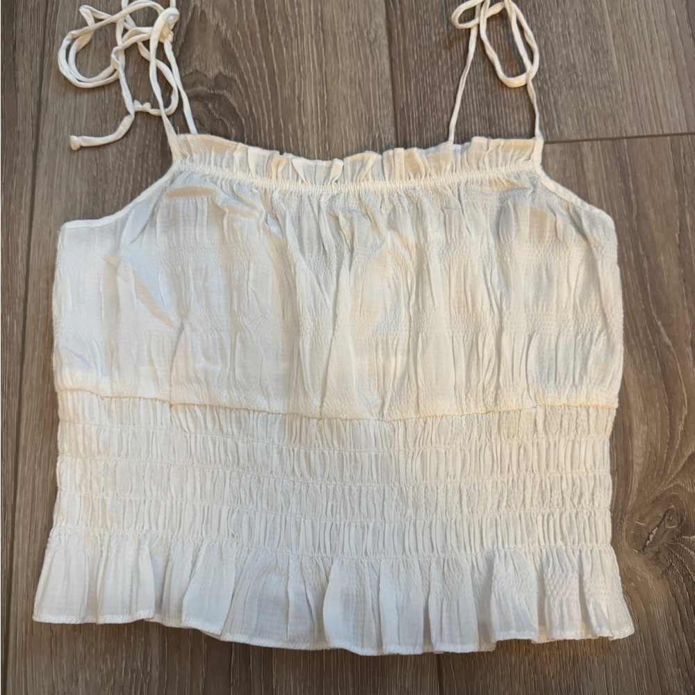 Women's White Smocked Ruffle Cami Tank Top